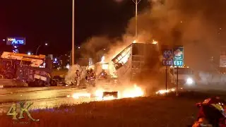 Montréal: Accident spectaculaire avec incendie / Dramatic crash with truck on fire 8-23-2018