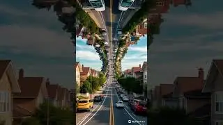 A surreal city street scene in bright daylight