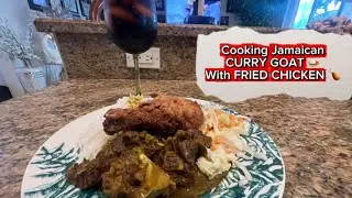 Chef&rsquo;N it UP with Dolly ❣️ Cooking curry goat JAMAICAN STYLE🇯🇲 and FRIED CHICKEN with white RICE 😋