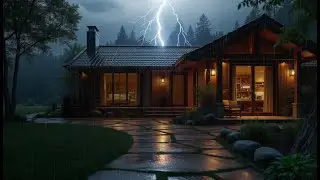 Rainy Night Ambience at Cozy Forest Cabin🌧️🌲Soft Thunder & Rain Sounds | Peaceful for Sleep & Relax