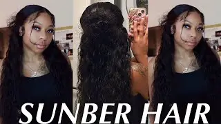 Summer Vibe! Fluffy Water Wave 13*4 lace Frontal Wig Glueless Install + Drawstring Ft Sunber Hair