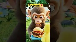 Freddie the duck got lunch for his friend #cute #monkeybaby #monkey #trending #viral