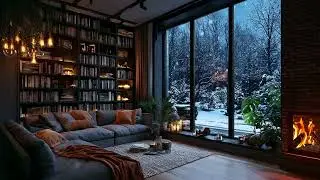 Winter Night Piano Ambience ❄️ | Fireplace, Falling Snow & Relaxing Sleep