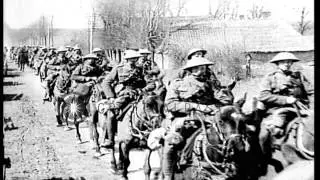 The British 10th Hussars entering Arras during World War I. HD Stock Footage