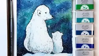 How to Paint Cute Winter Bears in Watercolor | Easy  Watercolor #watercolor #drawing #painting 