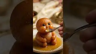 Sweetest kind of odd. 🍯 Baby Gulab Jamun takes a bite! Too cute? #OddlyCrunchy #FoodArt #Satisfying