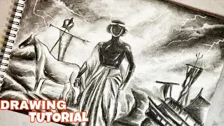 Kalki Krishna Drawing, How To Draw Shree Krishna, Charcoal Drawing, kalki 2898 Ad, Step By Step 