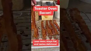 Toaster Oven Bacon! LESS mess, STAYS flat, TASTES delicious! #bacon #toasteroven #breakfasttime