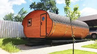 Овал баня бочка 4 на 6 метра с тонированием полков и печью Grill'D Cometa Vega