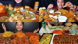 ASMR EATING INDIAN STREET FOOD🤤PANIPURI, SAMOSA, PAV BHAJI, DOSA,CHOLE BATURE😋CHICKENLOLLIPOP N MORE