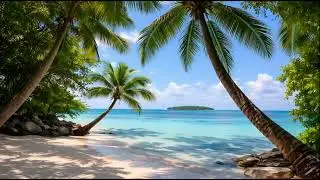 Tropical Beach with Palm Trees 8 Hours of Ocean Waves | 4K Relaxation