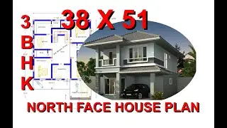 38 x 51 North Facing 3 BHK House Plan with Pooja room, Staircase and parking as Per Standard Vastu.
