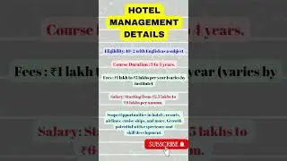 Hotel Management Course Details Eligibility,fees,salary, scope #youtubeshorts #shorts #viral