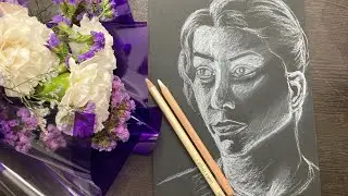 How I Drew My Own Face Without Outlines! | Conte Pencil Portrait
