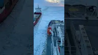 This is how an icebreaker ship guides the other cargo ship . #icebreaking #travel #merchantnavy