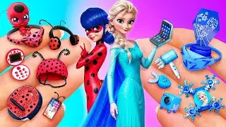 Elsa vs Ladybug! Miniature Gadgets and Mini Brands for Dolls!