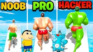 SHINCHAN OGGY PLAYING AMAZING GAME MUSCLE RACE 3D CHALLENGE | NOOB PRO HACKER GAME