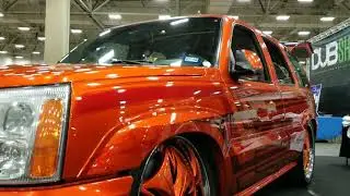 MODIFIED ORANGE CADILLAC ESCALADE DUB WHEELS FULL CUSTOM AUDIO SPEAKERS