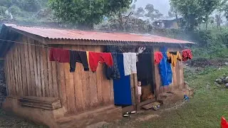 Heavy rainfall in mountain rainy day in village rainfall in village heavy rain in summer season 