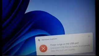 Error message in USB power surge on usb port windows 10