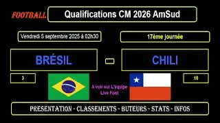 BR&Eacute;SIL - CHILI : 17&egrave;me journ&eacute;e qualifications coupe du monde 2026 AmSud - le 05/09/2025