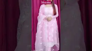 Meesho Pink Embellished Embroidered Organza Suits & Dress Materials || #shorts #meesho #haul