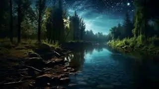 Enchanted Forest Lake Ambience Cozy Starry Night ASMR Relaxing Sound