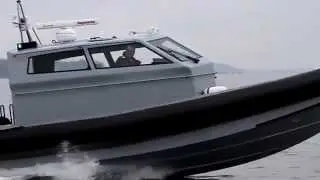 Cabin Patrol boat with triple 350 hp Verado outboard engines for border control in the Mediterranean