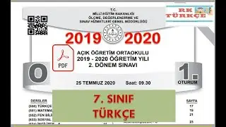 Açık Öğretim Ortaokulu 7.  Sınıf 2. Dönem Türkçe Çıkmış Sorular | 2019 2020 2. Dönem