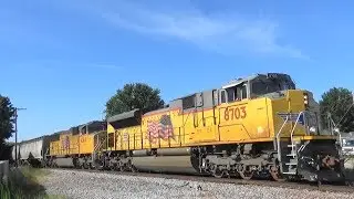 UP 8703 North Leads a Grain Train, Princeton, IA, 8/9/19