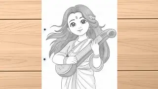Cute Saraswati maa ki drawing easy | Basant Panchami Drawing | saraswati maa ki chitra 