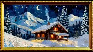 Cabaña en la Nieve: Noche de Invierno Relajante ❄️ Frame TV Art | Oil Painting