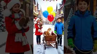 Children & Cat Parade Song 🎈 | Fun Kids Wagon Adventure in Snowy Town