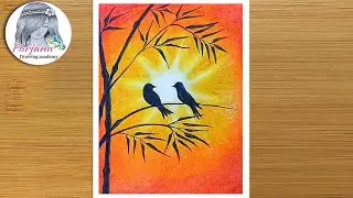 How to draw scenery of sunset with Oil Pastels step by step