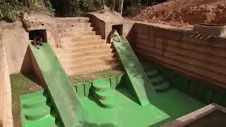 Build million dollars tunnel water slide park into swimming pool house underground.