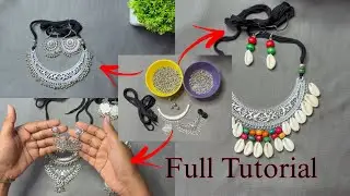 4 Different Ideas of Oxidised jewelry 🎀 #rup #bangla #necklace #earring #ideas #tutorial #youtube