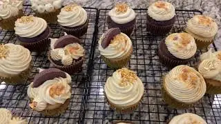 Chocolate and vanilla cupcakes topped die for! filled with peanut butter cream cheese icing