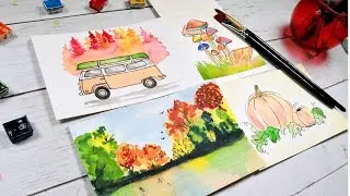 En Kolay ve Keyifli Resim Önerisi - Sulu Boya ile Sonbahar Kartpostalları!