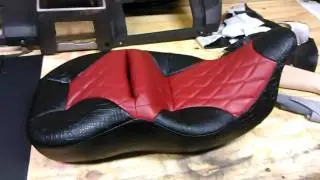 Custom Harley-Davidson motorcycle seat in exotic leather vinyl by Matt at SSinteriors