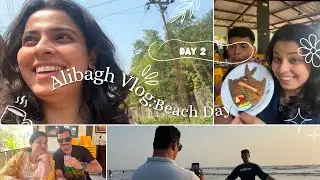 Day 2 of our Alibagh trip with family | Nagaon Beach Masti | Sahil Lunch Home Fish Thali Review!🌊🐟