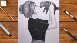 How to Draw a Cute Girl with Playing Her Dog easy | Girl Drawing | Pencil Sketch | The Crazy Sketch