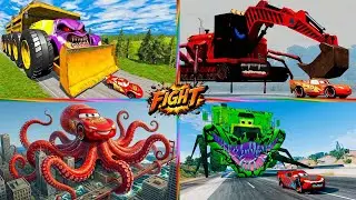 McQueen vs Giant Mutants 🏎Tiles Hop EDM Rush! 👹 MCQUEEN BUS MONSTER 🆚 Police Car 🆚 Dump Truck 🚜