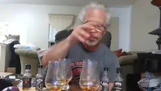 Dave does a blind with inexpensive classic bourbon, Beam, Benchmark, Jack Daniels and Evan Williams