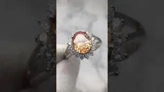 Orange oval gemstone solid white gold halo ring jewelry custom factory.
