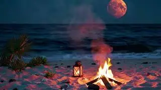 Magical Beach Campfire & Ocean Waves &ndash; Sleep, Relax, Study | Full Moon Night Ambience