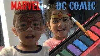 How To Face Paint Marvel DC COMIC heros, Fun and Easy: Batman Wonder Woman Spider Man