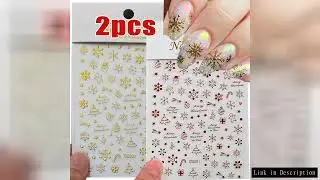 2Sheets Sparkling Snowflakes Christmas Nail Stickers Golden+Red Christmas Tree Bowknot Merry Christm