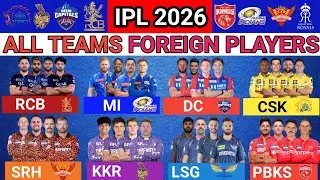 IPL 2026 - All Team Foreign Players | IPL 2026 All 10 Teams Foreign Players List |RCB,CSK,MI,KKR,SRH