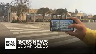 Before and after images showing the devastation to businesses and homes in Altadena