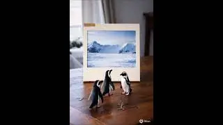penguins travel from Antarctica to my table through photo frame travel #ai #comedy #wildlife #shorts